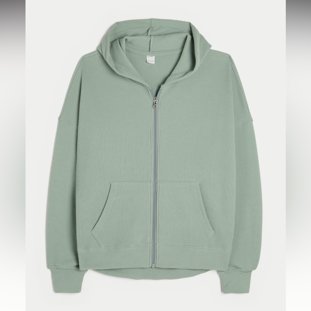NWT Hollister Gilly Hicks Oversized Waffle Zip-Up Hoodie, Small in Glacier Green